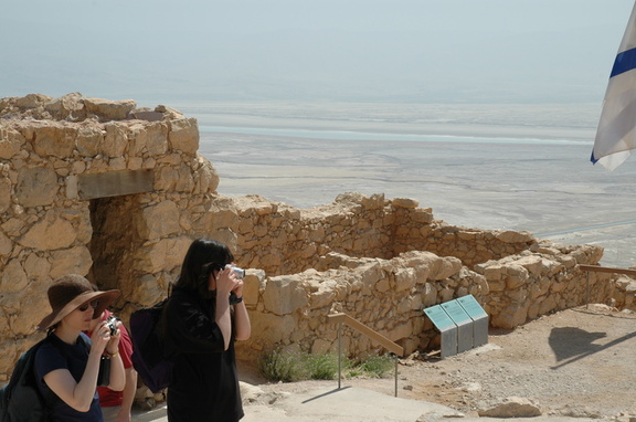 Heather and Emily taking pictures at Masada