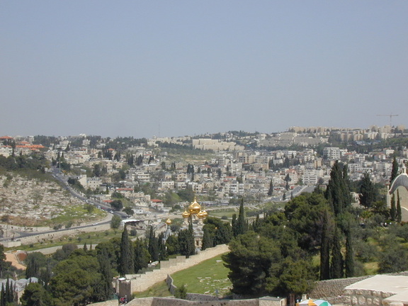 a view of Jerusalem with a church to Mary Magdalene clearly visible