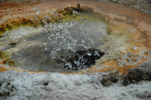 A very small hot spring ejects drops of water about six inches high