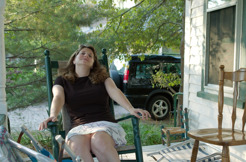 Rachel relaxes on the porch