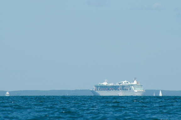 Cruise ship moored off of Oak Bluffs.
