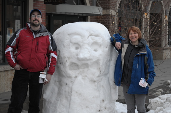 Chris &amp; Kat with snow sculpture